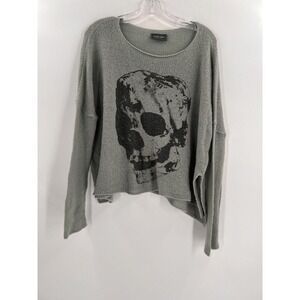 Wooden Ships Gray Skull Sweater Women SMALL Wool Mohair Blend Oversized GOTH